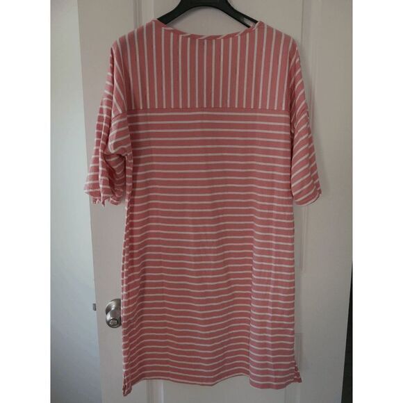 Suzanne Betro Pink & Ivory Stripe Tie-Cuff Yoke Shift Dress M - Picture 2 of 8